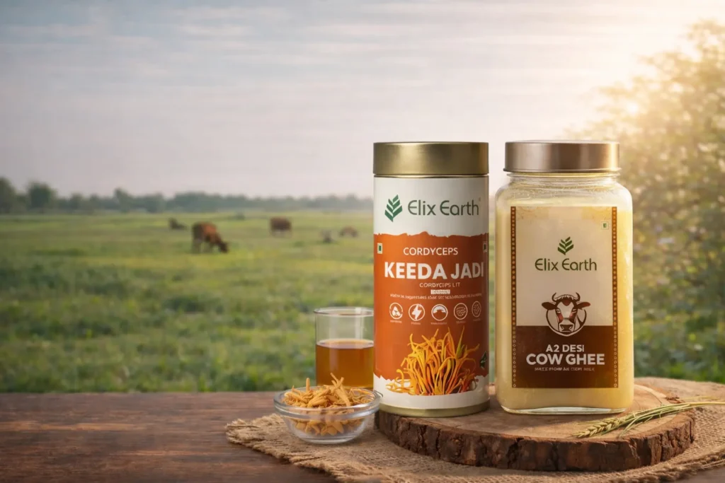 Elixearth Keeda Jadi (Cordyceps), Ghee Banner